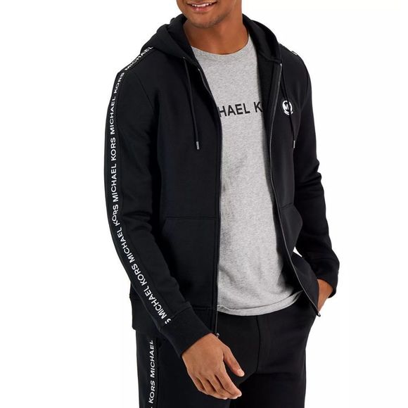 MICHAEL KORS Men's Logo Tape FLEECE Black Hoodie M - Picture 2 of 6